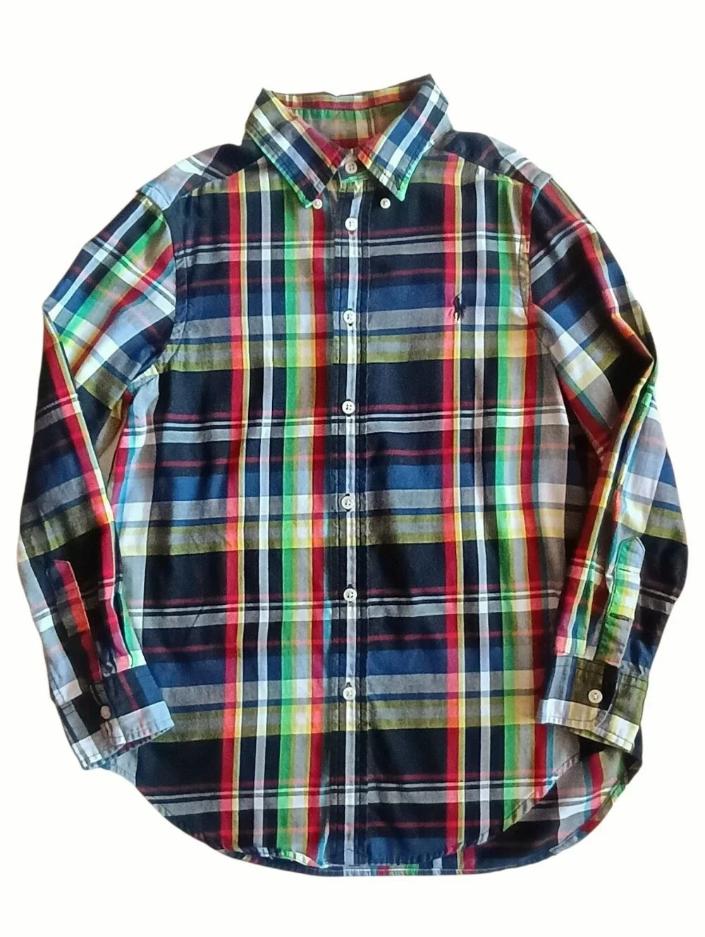 RALPH LAUREN Boys Shirt Plaid Checks Colorful Colorful Blue Red Yellow Sz 10-12